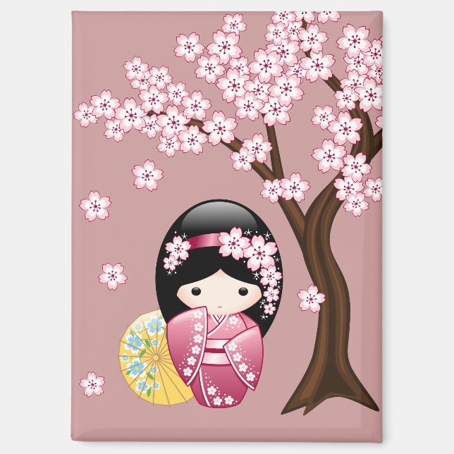 Aimant Poupée Kokeshi Printemps - Cute Geisha Japonais en (Recto)