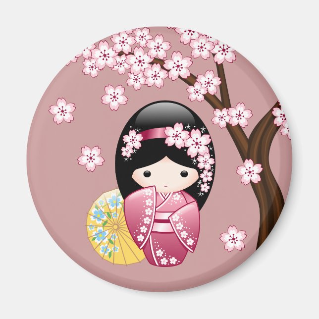 Aimant Poupée Kokeshi Printemps - Cute Geisha Japonais en (Devant)