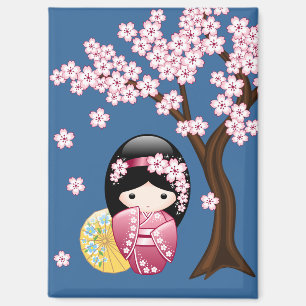 Aimant Poupée Kokeshi Printemps - Cute Geisha Japonaise s