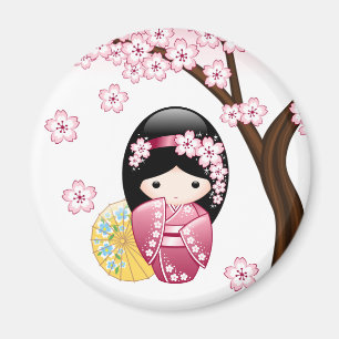 Aimant Poupée Kokeshi Printemps - Cute Japonaise Geisha G
