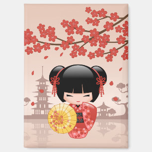 Aimant Poupée Kokeshi Sakura Rouge - Geisha Japonaise