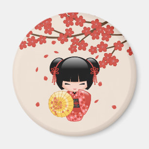 Aimant Poupée Kokeshi Sakura Rouge Geisha Japonaise sur I