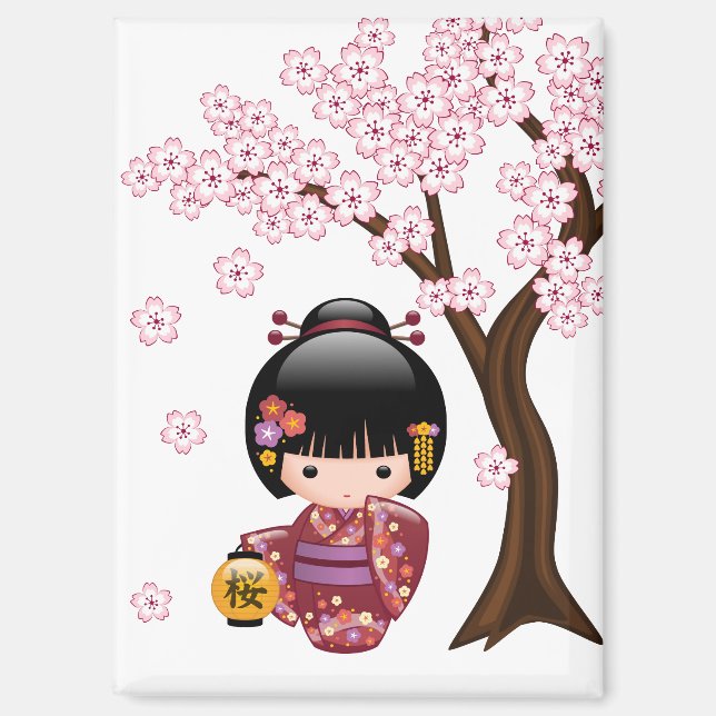 Aimant Poupée Sakura Kokeshi - jolie fille japonaise Geis (Recto)