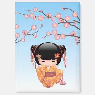 Aimant Poupée Ume Kokeshi - Japonaise Geisha Girl Blue