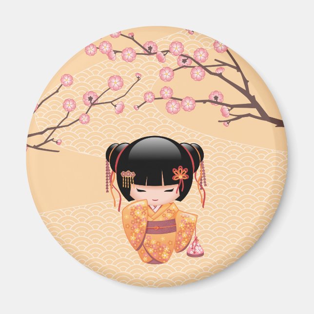 Aimant Poupée Ume Kokeshi - Japonaise Pêche Geisha Girl (Devant)