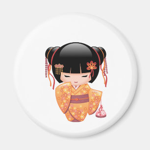 Aimant Poupée Ume Kokeshi - Japonaise Pêche Geisha Girl
