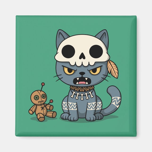Aimant Poupée Vaudou Chat Sorcière Verte (Devant)