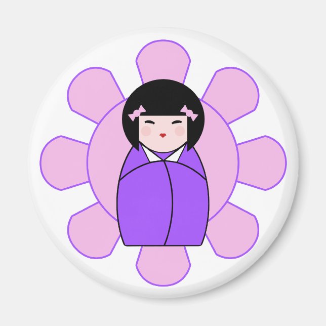 Aimant Poupée violette Kokeshi (Devant)