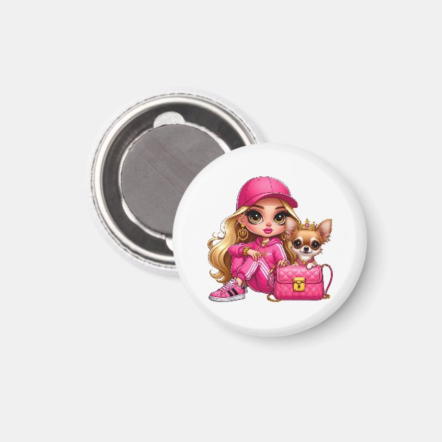 Aimant Poupeée de mode rose et couverture en polaire pour (Recto/Verso)