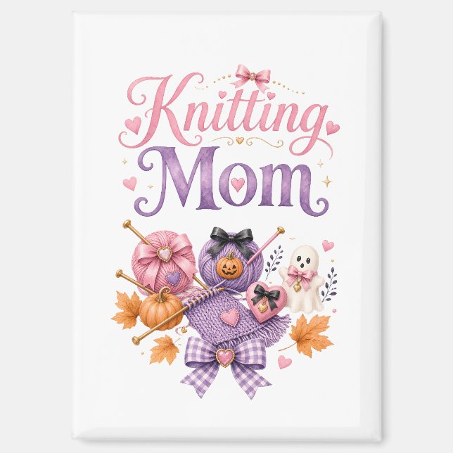 Aimant pour maman tricoteuse d'Halloween (Recto)