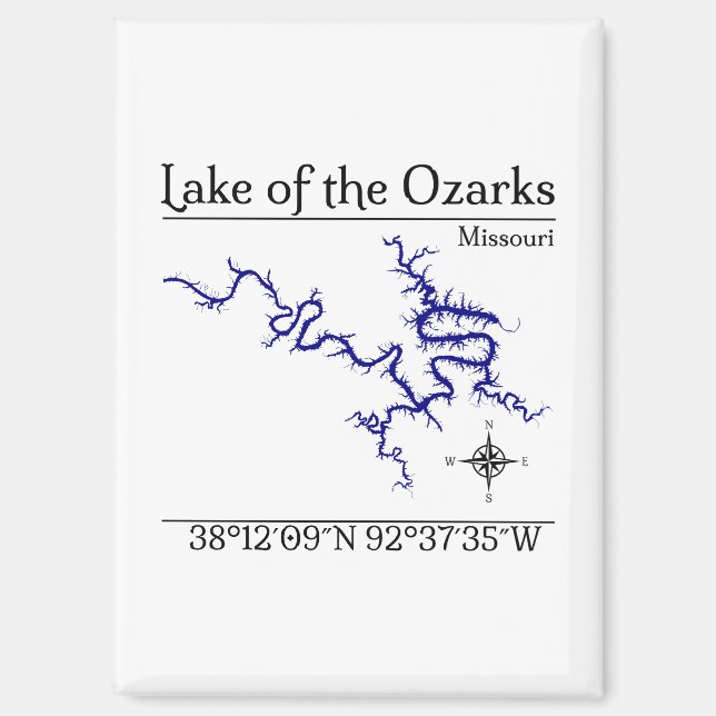Aimant pour réfrigérateur carte du lac des Ozarks  (Recto)