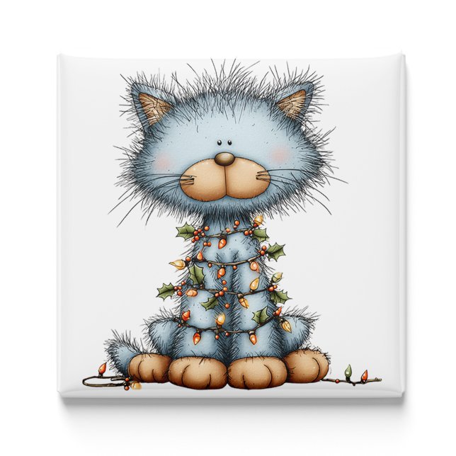 Aimant pour sapin de Noël au chat bleu fantaisiste (Whimsical Blue Cat Christmas Tree Magnet by PiggyPrint Sticker. )