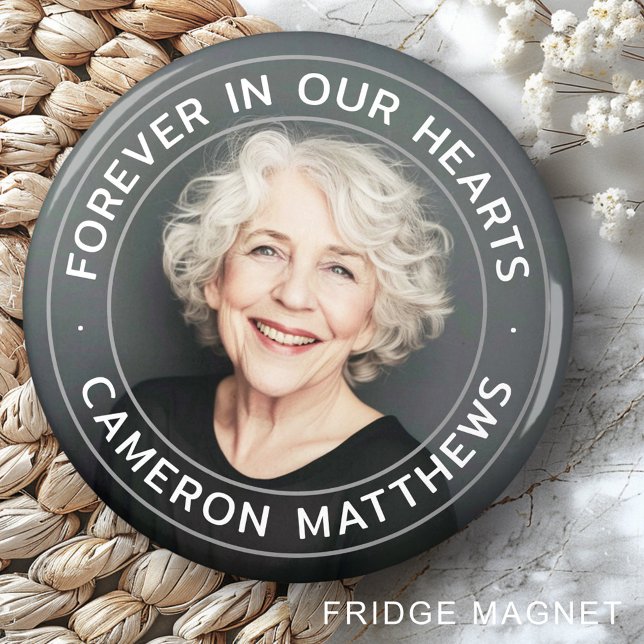 Aimant Pour toujours dans nos coeurs mémorial pleine phot (Forever in our hearts memorial full photo magnet)
