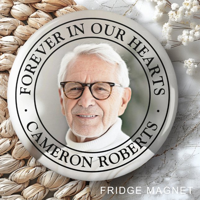 Aimant Pour toujours dans nos coeurs mémorial pleine phot (Forever in our hearts memorial full photo elegant magnet)