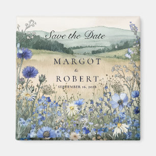 Aimant Prairie de Fleurs Sauvages Bleu Poussiéreux Enregi