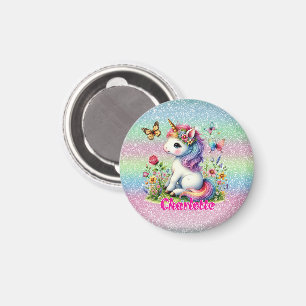 Aimant Prairie de licorne scintillante de fleurs sauvages