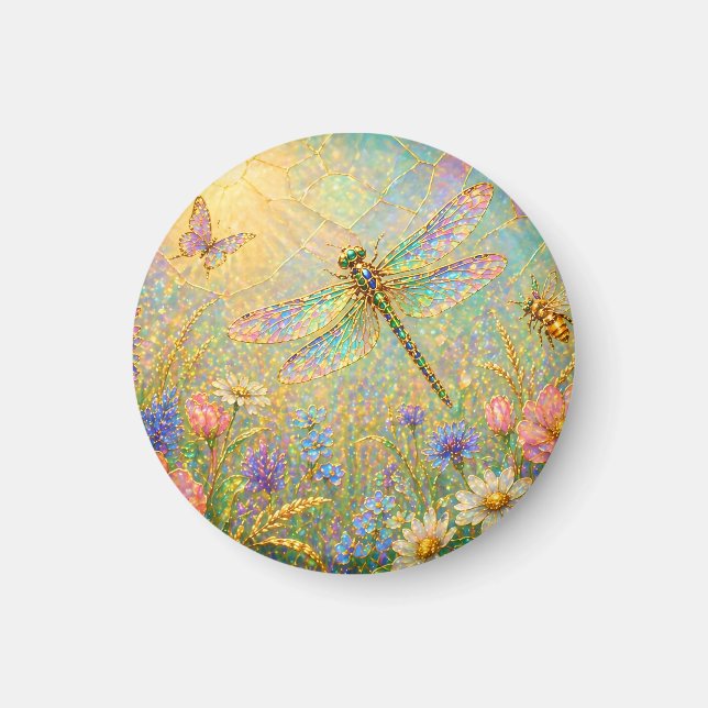 Aimant Prairie iridescente de libellules avec papillon (Devant)