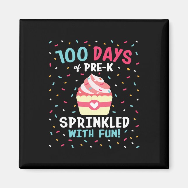Aimant Pré K 100 Jours De Filles Sprinkled Fun Cupca (Devant)