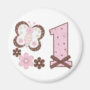 Aimant Premier anniversaire du papillon rose