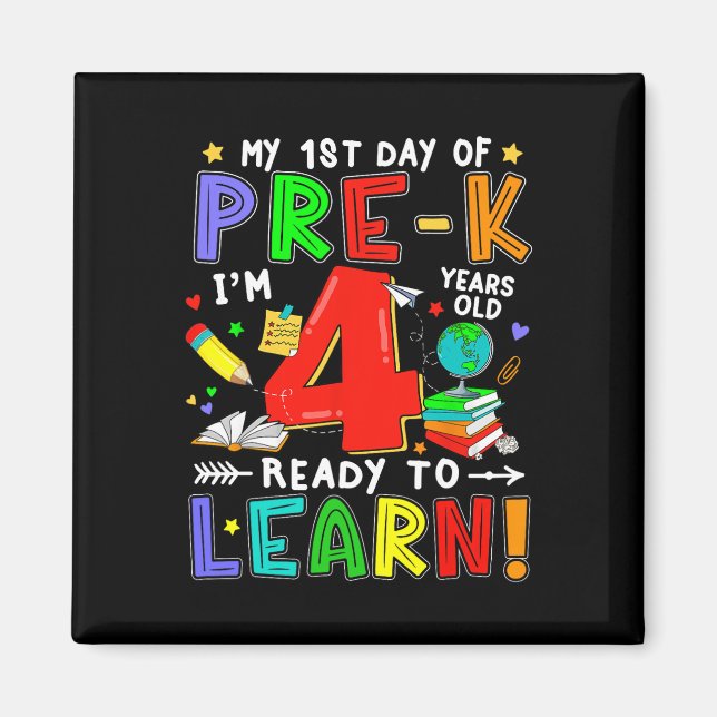 Aimant Premier jour de pré-maternelle garçon de 4 ans prê (Devant)