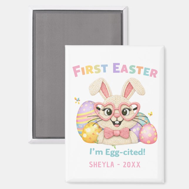 Aimant Premier lapin surexcité de Pâques de bébé mignon (Recto/Verso)