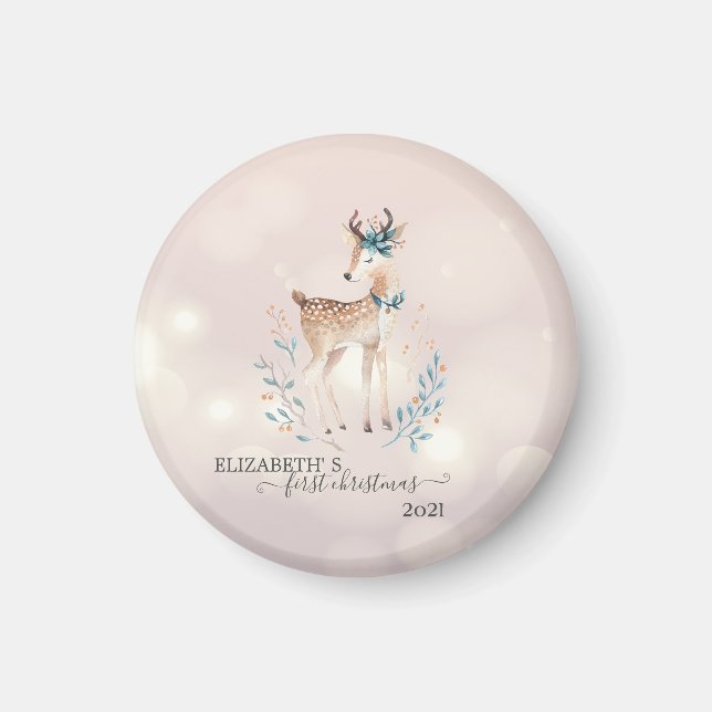 Aimant Premier Noël, Joyeux Cerf des Fêtes (Devant)