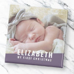 Aimant Premier Noël personnalisé Photo moderne année bébé<br><div class="desc">Ce design simple et moderne est composé de typographie sans serif. Ajoutez une photo bébé personnalisée.</div>