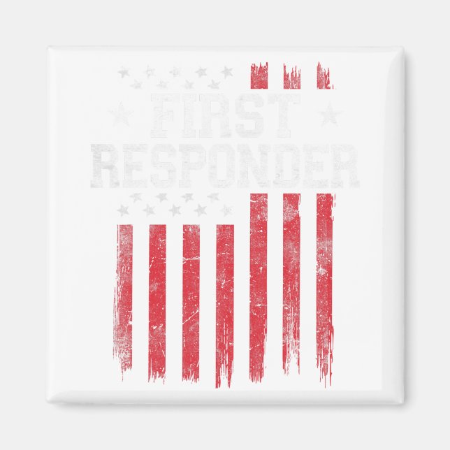 Aimant Premier répondeur Fier drapeau américain Usa Patri (Devant)
