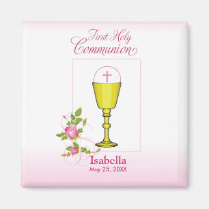 Aimant Première communion personnalisée fille rose