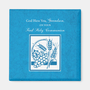 Aimant Première communion petit-fils Bleu, Blé, Raisins