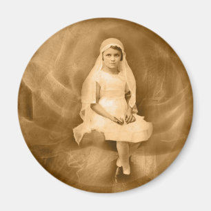 Aimant Première Communion vintage fille, Robe, Voile, Ros