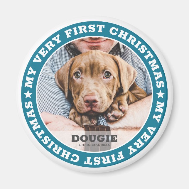 Aimant Première Noël moderne personnalisé Animaux de comp (Devant)