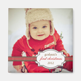 Aimant Première photo de Noël du bébé avec Faux Ribbon