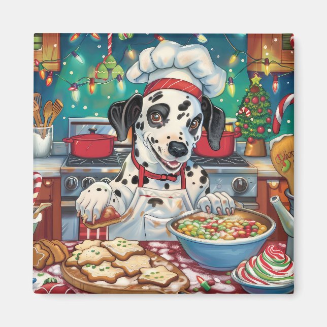 Aimant Préparation de fêtes de Noël dalmate : Noël festif (Devant)