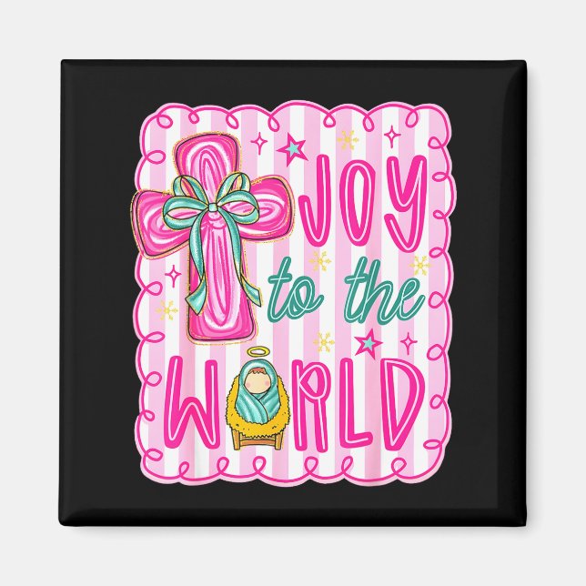 Aimant Preppy Joy To The World Christian Christmas Cross  (Devant)