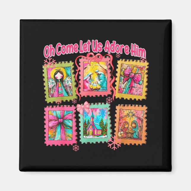 Aimant Preppy Oh Come Let Us Adore Him Christian Christma (Devant)