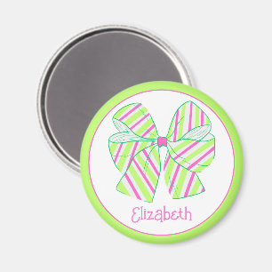 Aimant Preppy rose et vert striped Bow Personnalisé