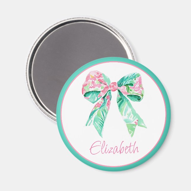 Aimant Preppy rose Floral Bow Personnalisé (Recto/Verso)