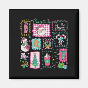 Aimant Preppy Tis La Saison Pink Christmas Coffee Famille