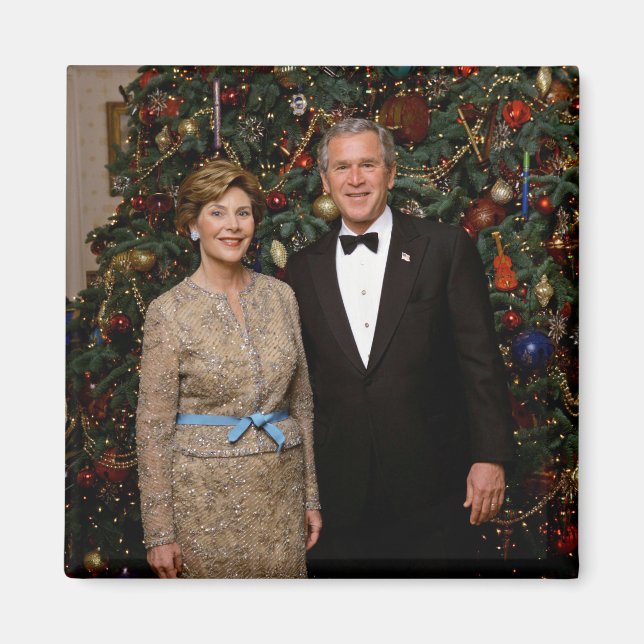 Aimant Président George Bush, Laura Christmas Maison Blan (Devant)