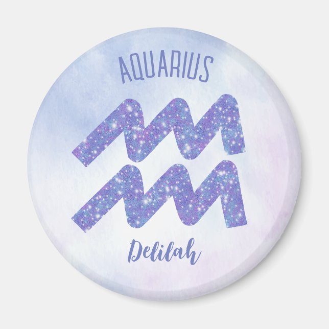 Aimant Pretty Aquarius Astrology Sign Personalized Purple (Devant)