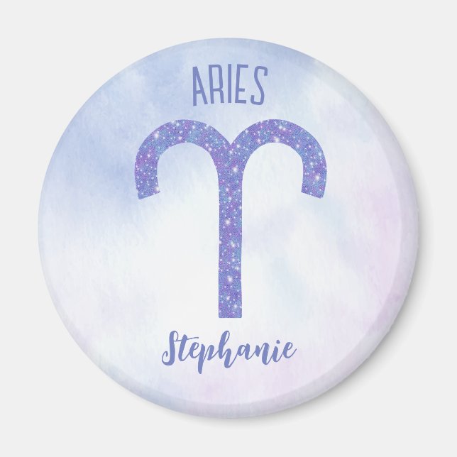 Aimant Pretty Aries Astrology Sign Personalized Purple (Devant)
