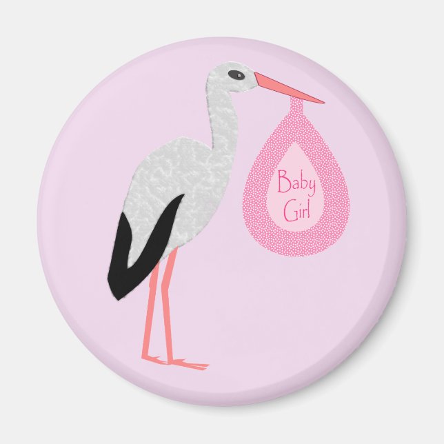 Aimant Pretty Pink Baby Girl Stork (Devant)