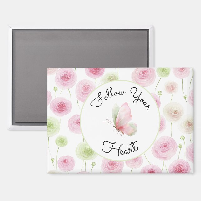 Aimant Pretty Pink Mint Ranunculus Quote (Recto/Verso)