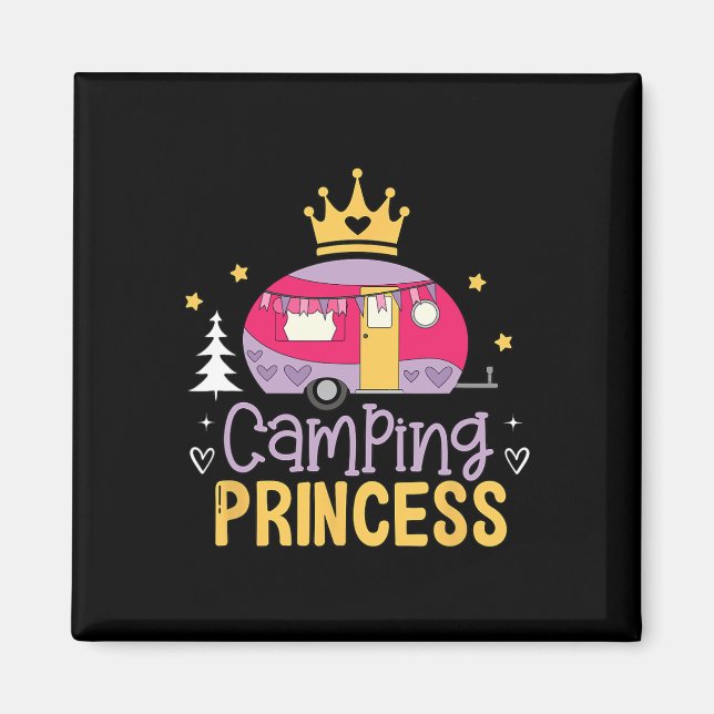 Aimant Princesse de camping caravaneuse aventurière en pl (Devant)
