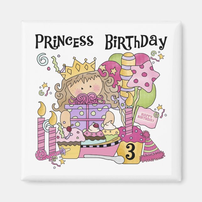 Aimant Princesse de fête 3e anniversaire Tshirts et cadea (Devant)
