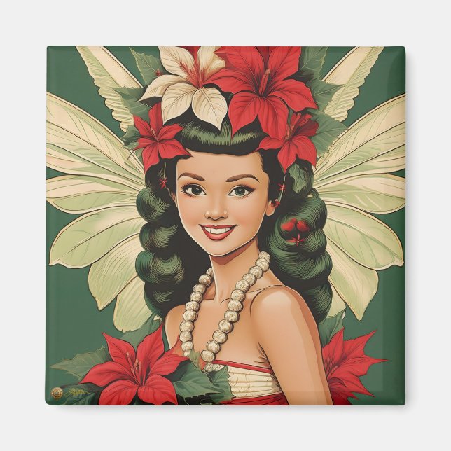 Aimant Princesse de Noël Tropical Rétro 50s (Devant)