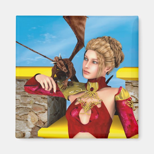 Aimant Princesse Dragon Fantastique Art Numérique (Devant)