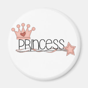 Aimant Princesse rose de couronne et de baguette magique