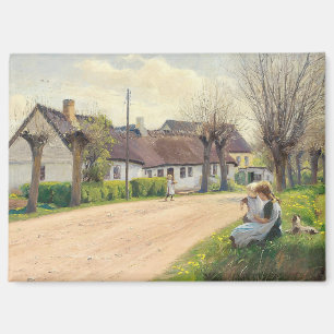 Aimant Printemps dans le village avec les filles sur le b